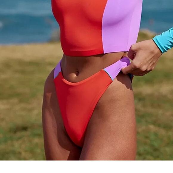 Oneone by Free People Allison Surf High Rise Cheeky Bikini Bottoms Red Size XS - Picture 3 of 7